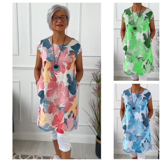 💖Fluture imprimat vrac genunchi lungime rochie