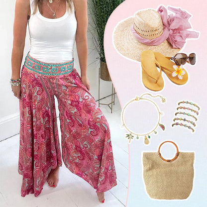 【💕Plata la livrare】🌸Pantaloni cu talie elastică cu model etnic