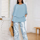 💐Set pantaloni imprimați și top cu gât rotund