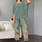 💐Set pantaloni imprimați și top cu gât rotund