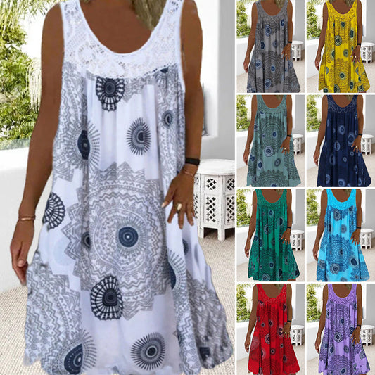 👗 【S-5XL】Femei de vară fără mâneci rochie imprimată de vară