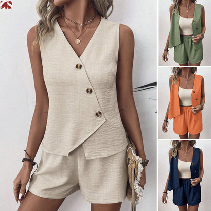 Tricou casual cu decolteu în V și pantaloni scurți, set din două piese