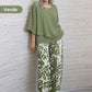 💐Set pantaloni imprimați și top cu gât rotund
