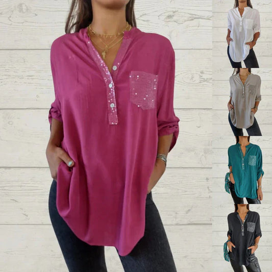 2025💟Pointed guler colier paiete patchwork bluză pentru femei