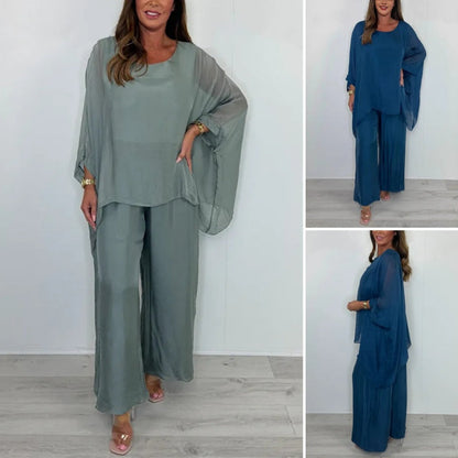 💖Femeii Elegant Casual Chiffon Top și pantaloni largi Set