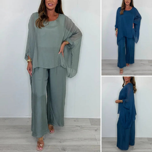 💖Femeii Elegant Casual Chiffon Top și pantaloni largi Set