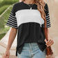 💕Vânzare limitată 50% OFF💕Femeii Casual rotund gât dungat Color Clash scurt maneca Top