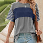 💕Vânzare limitată 50% OFF💕Femeii Casual rotund gât dungat Color Clash scurt maneca Top