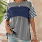 💕Vânzare limitată 50% OFF💕Femeii Casual rotund gât dungat Color Clash scurt maneca Top