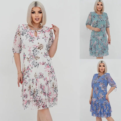 🌸 Rochie elegantă plisată cu mânecă scurtă și lungă👗