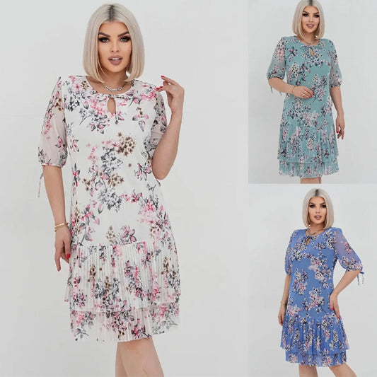 🌸 Rochie elegantă plisată cu mânecă scurtă și lungă👗