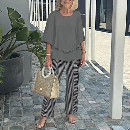 Costume casual pentru femei: topuri de culoare solidă și pantaloni cu imprimeu