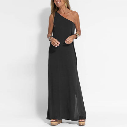 Rochie elegantă cu lungime până la gleznă, cu un singur umăr și tăietură