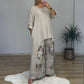 ✨Tricou asimetric pentru femei și pantaloni imprimați, set 2 piese