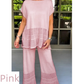 Set de două piese de culoare solidă pentru femei, cu mânecă scurtă și pantaloni