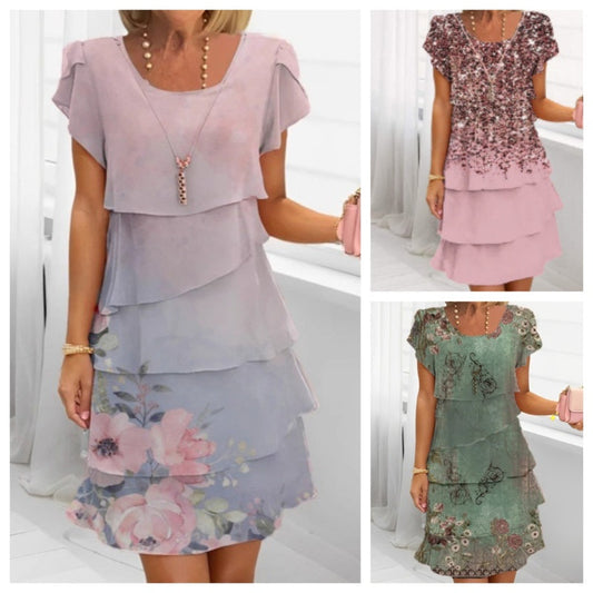 Rochie elegantă cu decolteu rotund și imprimeu floral
