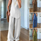 🌿Set tricou și pantaloni fără mâneci cu tiv neregulat din bumbac și in