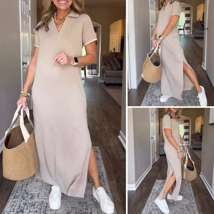 Rochie maxi de tricou pentru femei cu crăpătură laterală