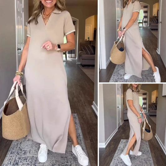 Rochie maxi de tricou pentru femei cu crăpătură laterală