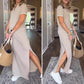 Rochie maxi de tricou pentru femei cu crăpătură laterală
