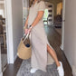 Rochie maxi de tricou pentru femei cu crăpătură laterală