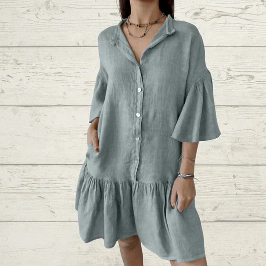 Femeii Casual V-Neck Ruffle rochie cămașă