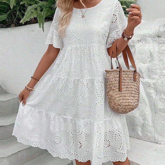 Rochie de culoare solidă cu decolteu rotund și decupaj floral