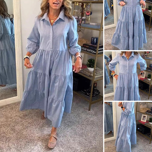 Rochie de cămașă casual cu rever Puffy pentru femei