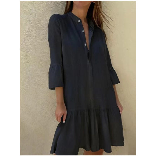 Rochie cămașă plisată de damă cu revere