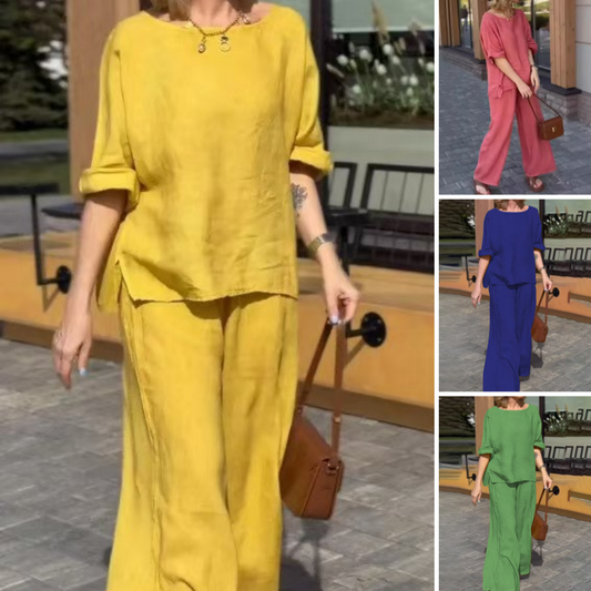 Costum de damă din două piese din bumbac și in