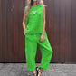 ✨Confortabil și respirabil💟Ținuta de damă din 2 piese Top lejer fără mâneci și pantaloni lungi
