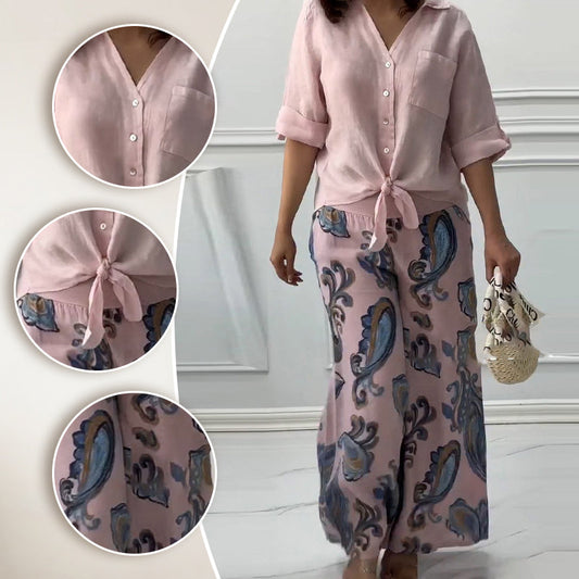 Femei moda liber cardigan cămașă și pantaloni cu talie înaltă Set din două piese