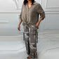 Femei moda liber cardigan cămașă și pantaloni cu talie înaltă Set din două piese