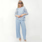 👚 Set Elegant Femei: Top cu Volane + Pantaloni Largi 🌿 | Silueta Fluida