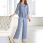 👚 Set Elegant Femei: Top cu Volane + Pantaloni Largi 🌿 | Silueta Fluida