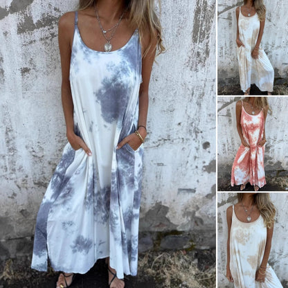 Femei Tie Dye Gradient Color imprimate Spaghetti Strap rochii