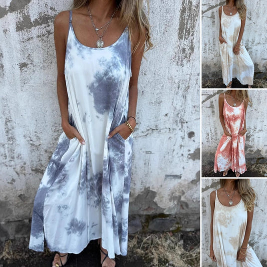 Femei Tie Dye Gradient Color imprimate Spaghetti Strap rochii