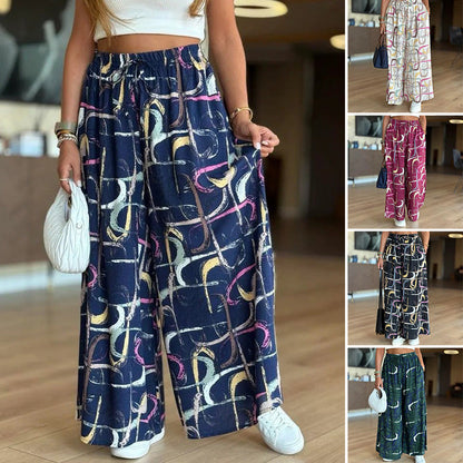 【S-4XL】🌺Pantaloni tipăriți casual cu picior lat pentru femei