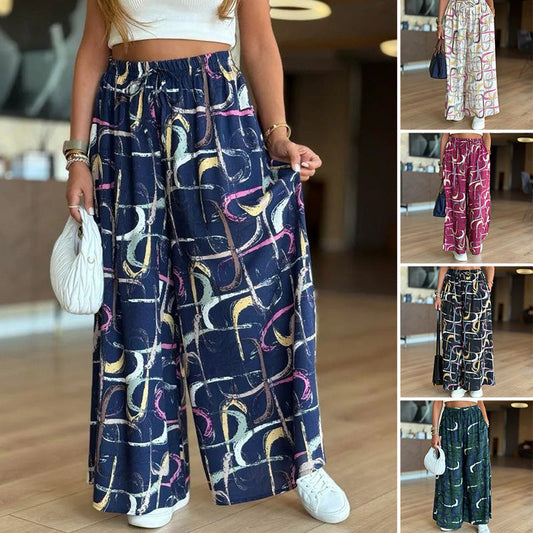【S-4XL】🌺Pantaloni tipăriți casual cu picior lat pentru femei