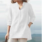 Femei 3/4 maneca Stand Collar bumbac lenjerie de bumbac Shirt